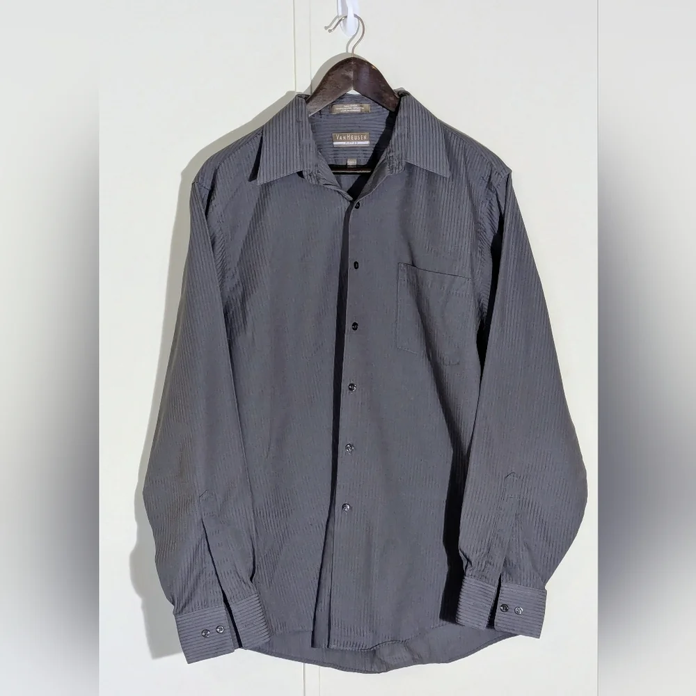 Van Heusen Charcoal Satin Stripe Dress Shirt - Picture 1 of 7